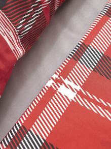 格紋圖案被套套裝內芯 - 紅色 - 查看 4