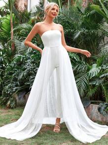 Contrast Mesh Tube Jumpsuit - White - View 1