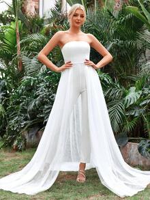 Contrast Mesh Tube Jumpsuit - White - View 4
