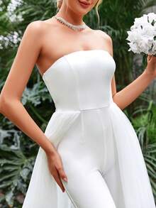 Contrast Mesh Tube Jumpsuit - White - View 6