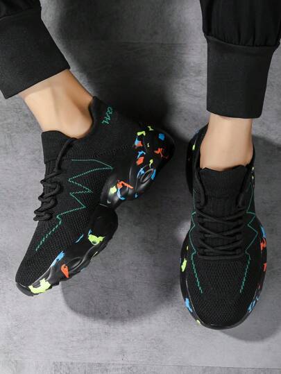 男士弹力网眼运动鞋，男女通用舒适休闲系带鞋，百搭透气轻便运动鞋，适合所有季节