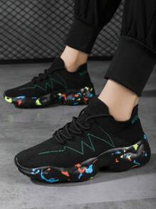 Men's Elastic Mesh Sneakers, Unisex Comfortable Casual Lace Up Shoes, Versatile Breathable Lightweight Athletic Shoes, Suitable For All Seasons
