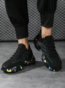 Men's Elastic Mesh Sneakers, Unisex Comfortable Casual Lace Up Shoes, Versatile Breathable Lightweight Athletic Shoes, Suitable For All Seasons