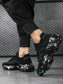 Men's Elastic Mesh Sneakers, Unisex Comfortable Casual Lace Up Shoes, Versatile Breathable Lightweight Athletic Shoes, Suitable For All Seasons