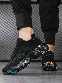 Men's Elastic Mesh Sneakers, Unisex Comfortable Casual Lace Up Shoes, Versatile Breathable Lightweight Athletic Shoes, Suitable For All Seasons