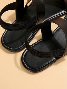Women Multi Strap Slingback Sandals, Elegant Black Flat Sandals For Summer,Beach Outfits - Black - View 2
