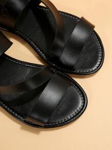 Women Multi Strap Slingback Sandals, Elegant Black Flat Sandals For Summer,Beach Outfits - Black - View 7