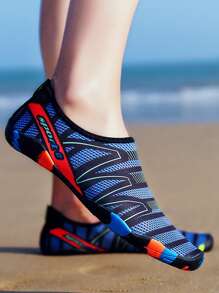 女性游泳鞋涉水鞋海灘鞋適用於溪步行,隨機鞋底圖案 - 藍色 - 查看 1