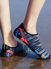 女性游泳鞋涉水鞋海灘鞋適用於溪步行,隨機鞋底圖案 - 藍色 - 查看 2