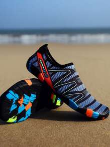 女性游泳鞋涉水鞋海灘鞋適用於溪步行,隨機鞋底圖案 - 藍色 - 查看 4