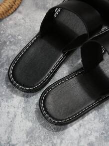 Women Two Part Slide Sandals, Elegant Black Flat Sandals For Summer