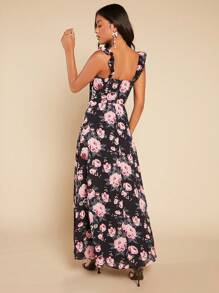 SHEIN Belle 印花高衩A字連衣裙 - 彩色 - 查看 3