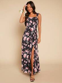 SHEIN Belle 印花高衩A字連衣裙 - 彩色 - 查看 5