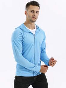 Hombres Cazadora deportiva con cremallera con capucha - Celeste - Ver 3