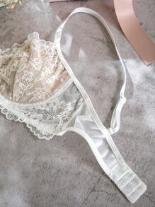 Floral Lace Underwire Lingerie Set - White - View 3