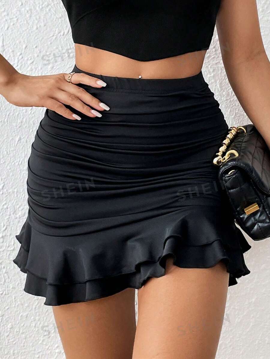 Chiquease Falda ajustada fruncido bajo con fruncido - Negro - Ver 1