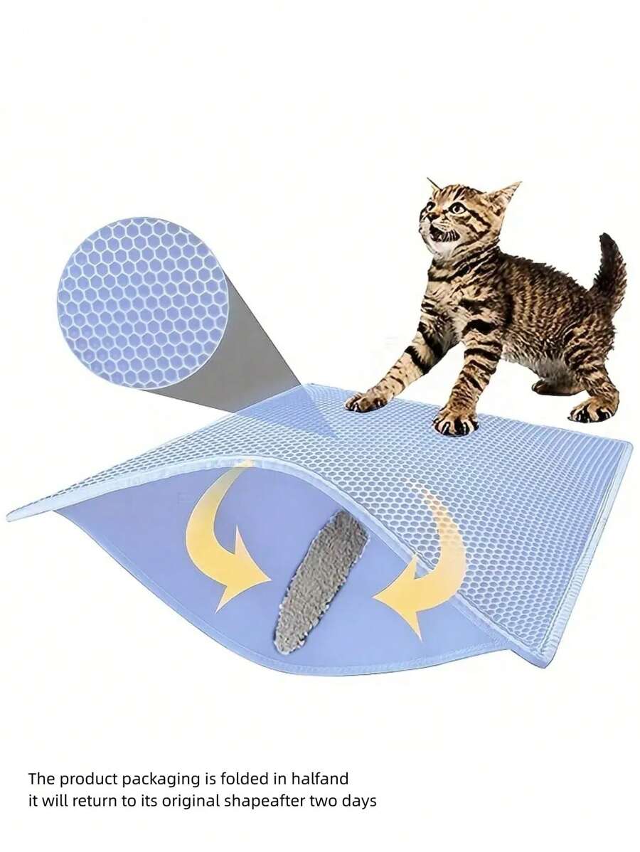 1 pieza de doble capa Cama de arena para gatos anti-salpicaduras anti deslizante durable Alfombra para gatos para perro para limpieza - Azul - Ver 1