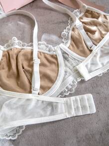 Floral Lace Underwire Lingerie Set - White - View 5