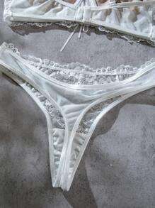Floral Lace Underwire Lingerie Set - White - View 6