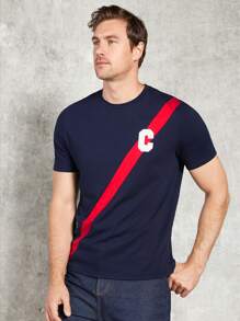 Manfinity NXTstreet Men Letter Patched Tee - Navy Blue - View 6