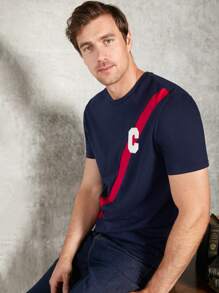 Manfinity NXTstreet Men Letter Patched Tee - Navy Blue - View 5