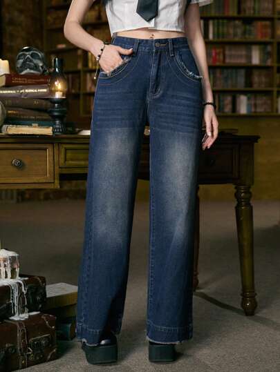 Academia Raw Trim Washed Jeans