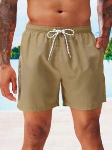 Surfspeed Men Slant Pockets Drawstring Waist Swim Trunks - Brown - View 3