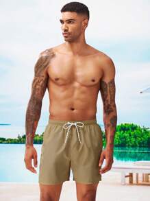 Surfspeed Men Slant Pockets Drawstring Waist Swim Trunks - Brown - View 4