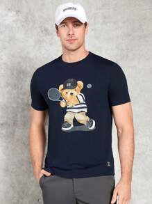 Manfinity Homme Hombres Camiseta con estampado de oso - Azul Marino - Ver 8