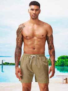 Surfspeed Men Slant Pockets Drawstring Waist Swim Trunks - Brown - View 5