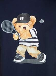 Manfinity Homme Hombres Camiseta con estampado de oso - Azul Marino - Ver 6