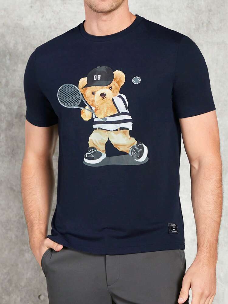Manfinity Homme Men Bear Print Tee - Navy Blue - View 1