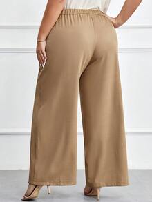 SHEIN LUNE Plus Solid Wide Leg Suit Trousers - Khaki - View 2