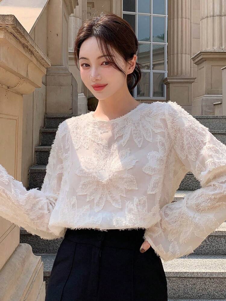 Casual Business Lace Long Sleeve Blouse For Women Going Out Tops Sheer,Fall Women Clothes