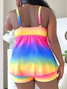 Slaydiva Summer Beach Plus Size Ombre Lace Up Front Swim Dress