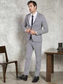 Manfinity VCAY Men 1pc Gingham Print Single Breasted Blazer & 1pc Trousers - Multicolor - View 4