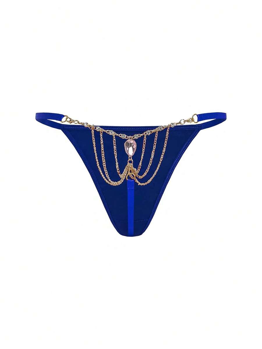 Chain Detail Sexy Thong - Royal Blue - View 1