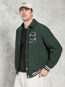 Manfinity VCAY Men's Letter Patched Striped Trim Oversized Jacket