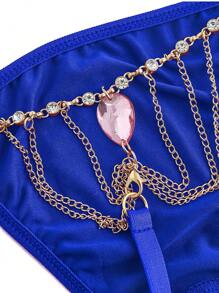 Chain Detail Sexy Thong - Royal Blue - View 5
