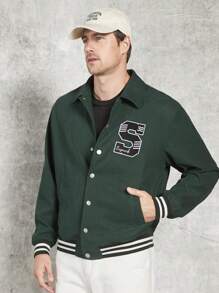 Manfinity VCAY Men's Letter Patched Striped Trim Oversized Jacket