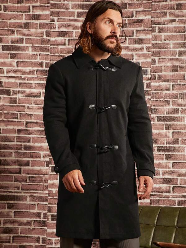 Manfinity VCAY Loose Fit Men's Horn Buckle Front Duffle Overcoat