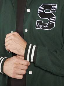 Manfinity VCAY Men's Letter Patched Striped Trim Oversized Jacket