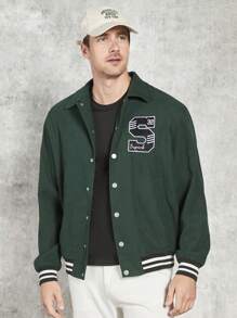 Manfinity VCAY Men's Letter Patched Striped Trim Oversized Jacket