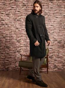 Manfinity VCAY Loose Fit Men's Horn Buckle Front Duffle Overcoat - Black - View 3