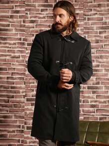 Manfinity VCAY Loose Fit Men's Horn Buckle Front Duffle Overcoat - Black - View 4