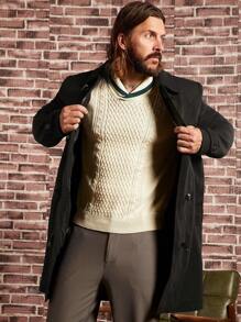 Manfinity VCAY Loose Fit Men's Horn Buckle Front Duffle Overcoat - Black - View 6