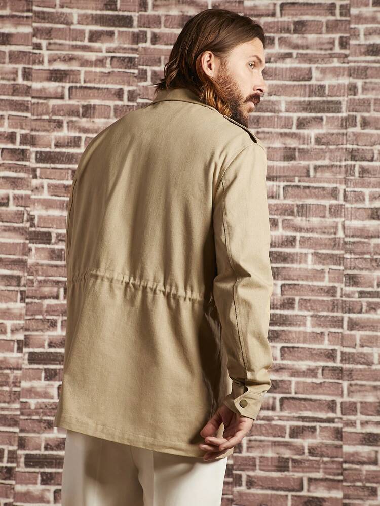 Loose Fit Men's Drawstring Waist Jacket With Flap Pockets