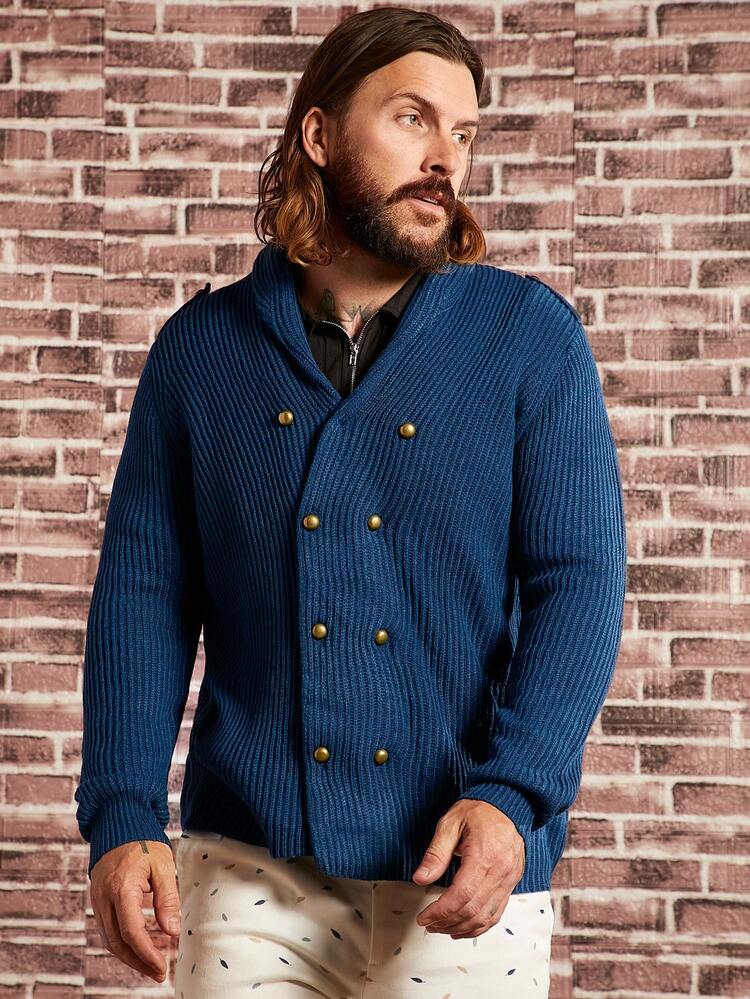 Men Double Breasted Solid Cardigan