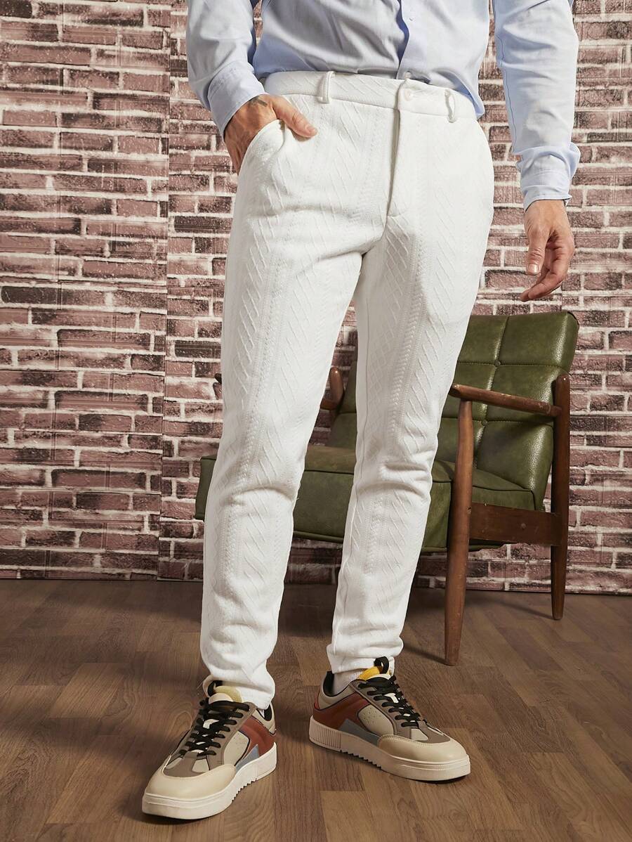 Manfinity NiteLyfe 男士斜口袋素色西裝褲 - 白色 - 查看 1