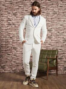 Manfinity NiteLyfe 男士斜口袋素色西裝褲 - 白色 - 查看 4